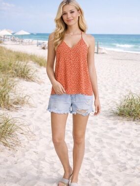 No Boundaries Orange Floral Halter Cami Top